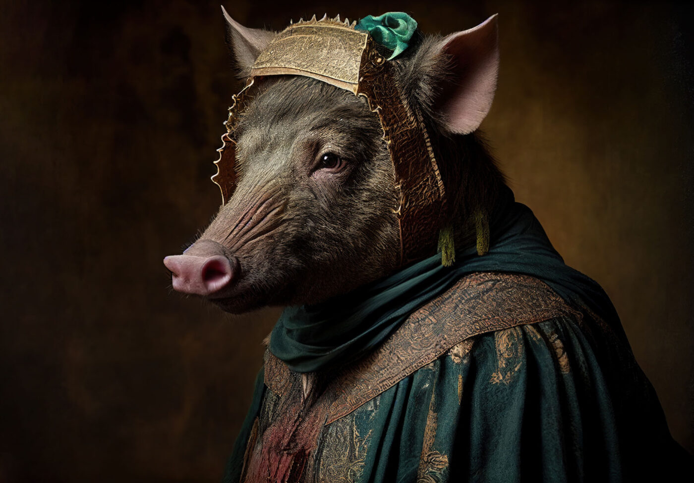 Created with Generative AI technology. portrait of a boar in renaissance clothing as a noble person