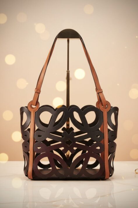 Loewe Calfskin Anagram Cutout Tote Black Dark Brown - Authentic Spanish Leather Designer Bag