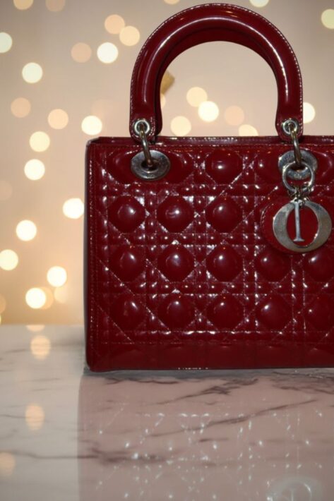 Christian Dior HJ Dior Medium Lady Dior Bag in Cherry Red Patent Cannage Shoulder Bag